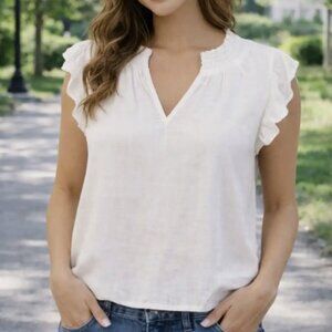 Old Navy White V-Neck Flutter Sleeve Lightweight Blouse Women’s Small NWT